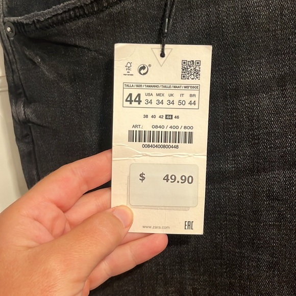 Zara Man Deminwear Cropped Tapered Black Distressed Jeans NWT US Size 34 - Picture 6 of 9